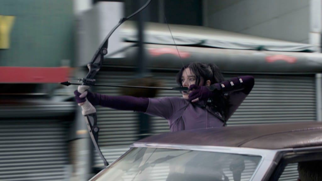 Kate fires trick arrow in Marvel's Hawkeye