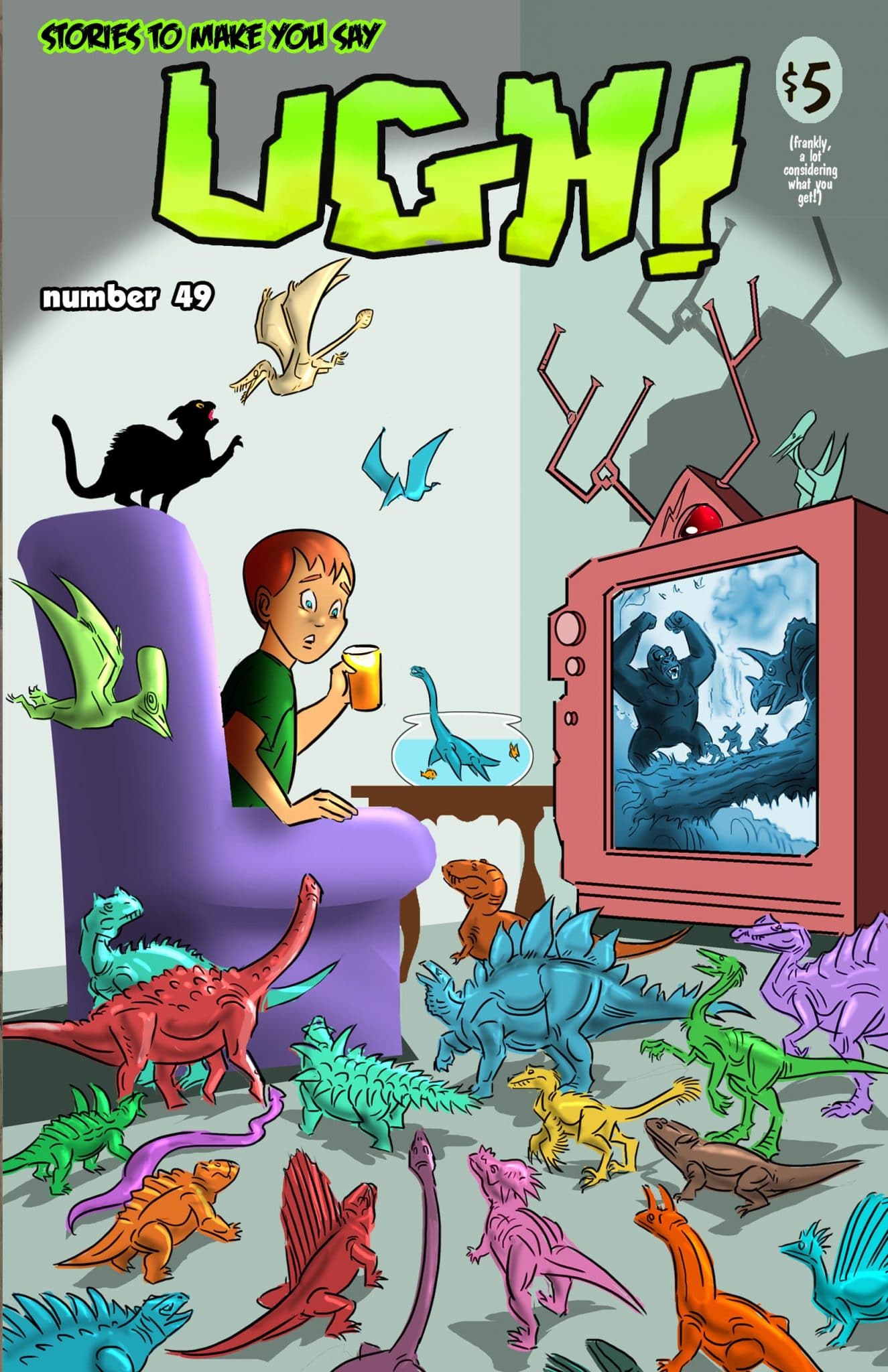 cover of Ugh Magazine with boy in front of a tv