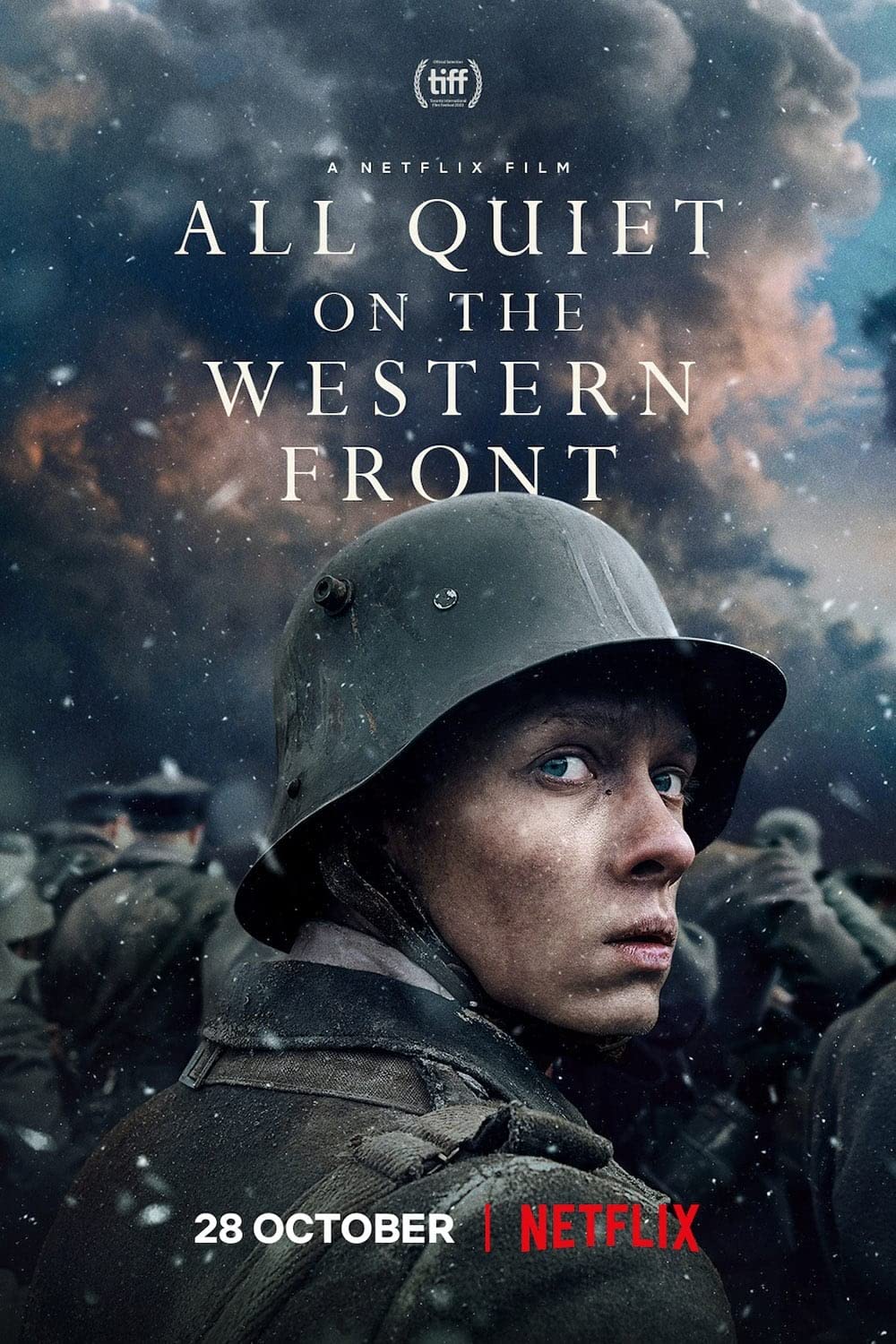 a soldier on the battlefield in the movie poster for All Quiet on the Western Front