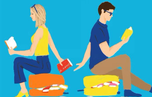 illustration from the front cover of Book Lovers by Emily Henry