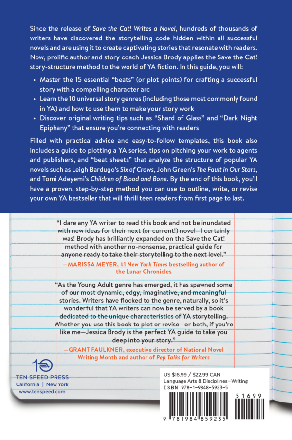 Back cover Save the Cat! Writes a Young Adult Novel