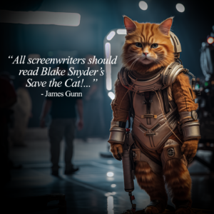 cat astronaut with James Gunn quotation graphic