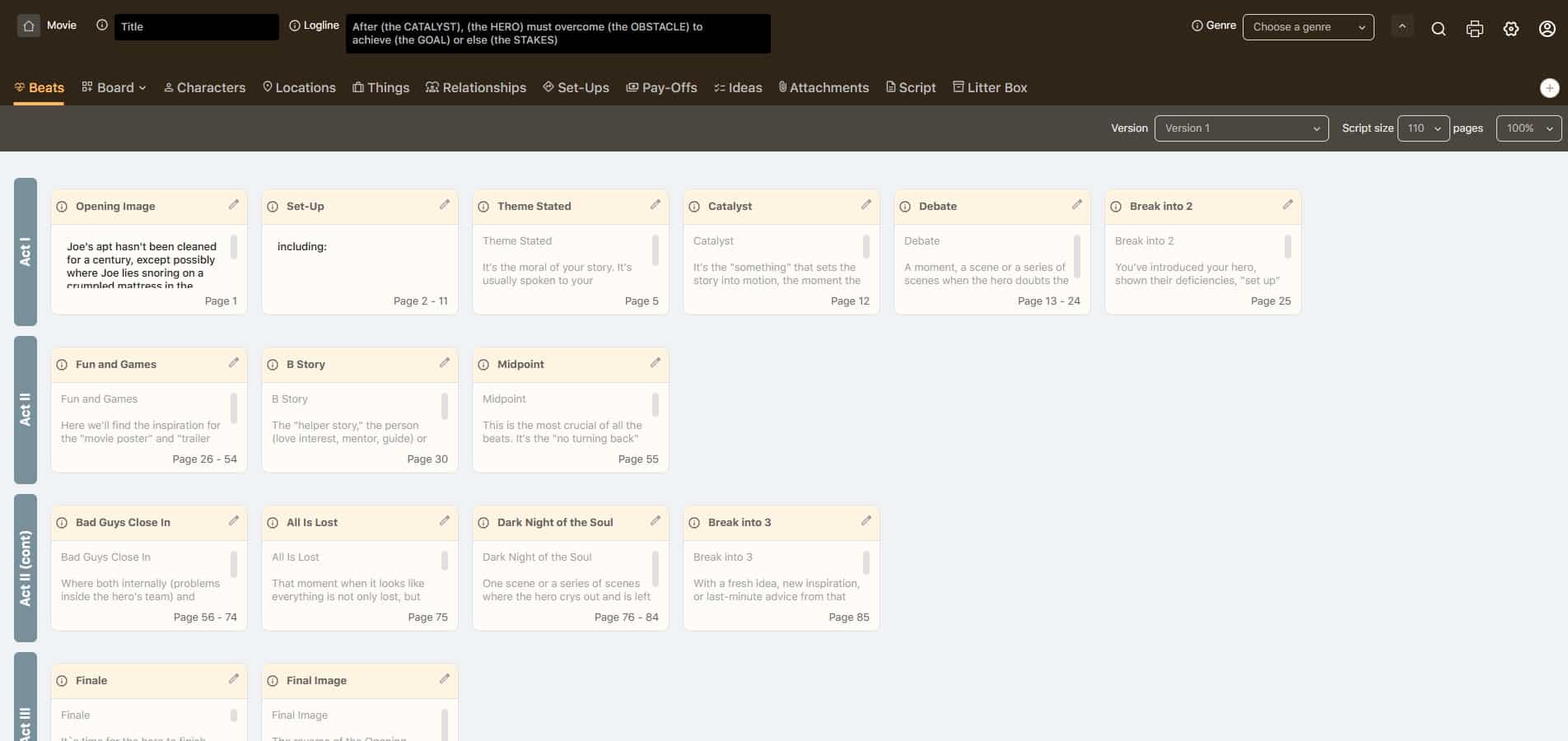 beats joes apt no expanded card Save the Cat! Story Suite Beats