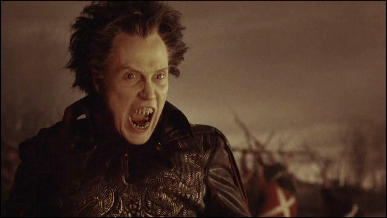 Christopher Walken, mouth agape with sharp teeth in Sleepy Hallow