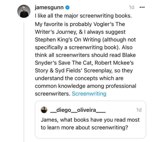 James Gunn post about Save the Cat! on Thread