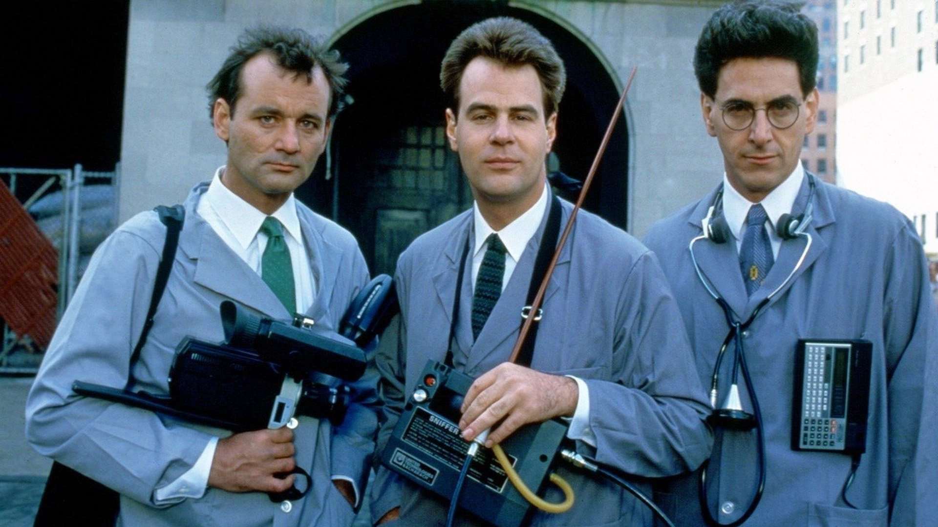 Venkman, Stantz and Spengler in their Ghostbusters uniforms
