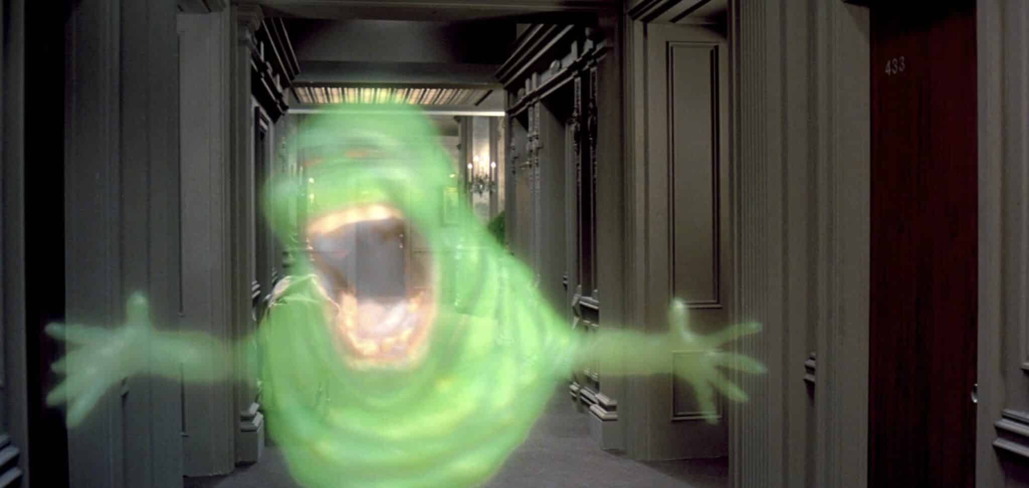 Slimer the ghost in a hallway of the Sedgewick Hotel