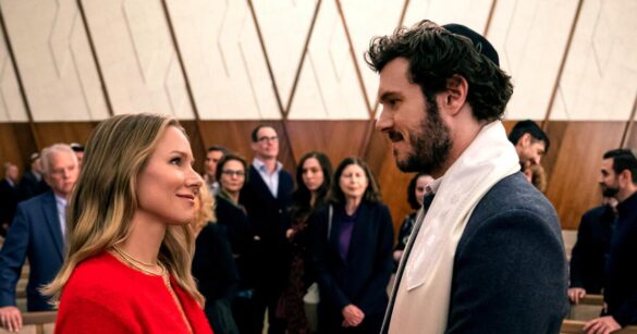 Kristen Bell and Adam Brophy in the synagogue in Nobody Wants This
