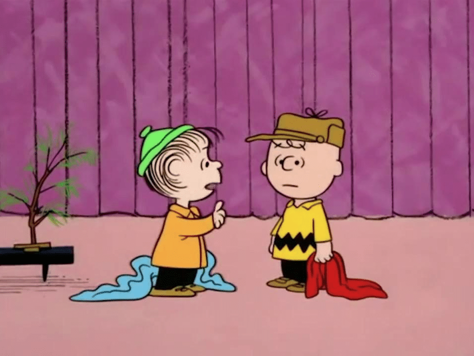 Charlie Brown and Linus on stage
