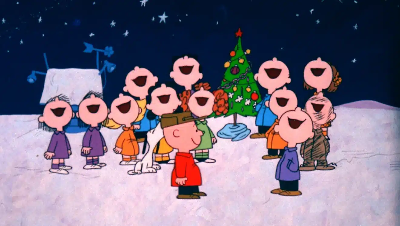 All the Peanuts gang sings Christmas carols in celebration