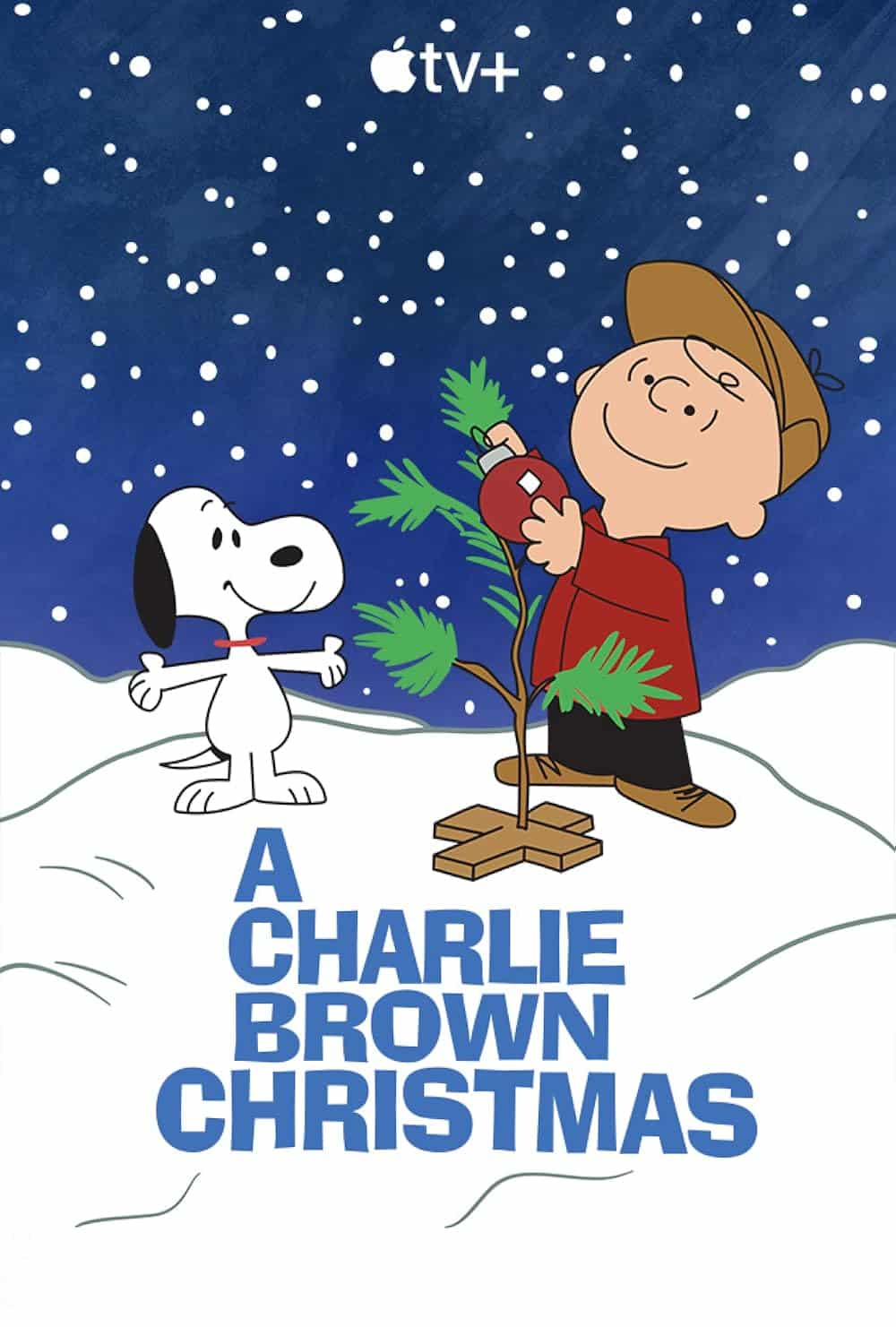 A Charlie Brown Christmas poster with Snoopy and Charlie Brown and a very small Christmas tree
