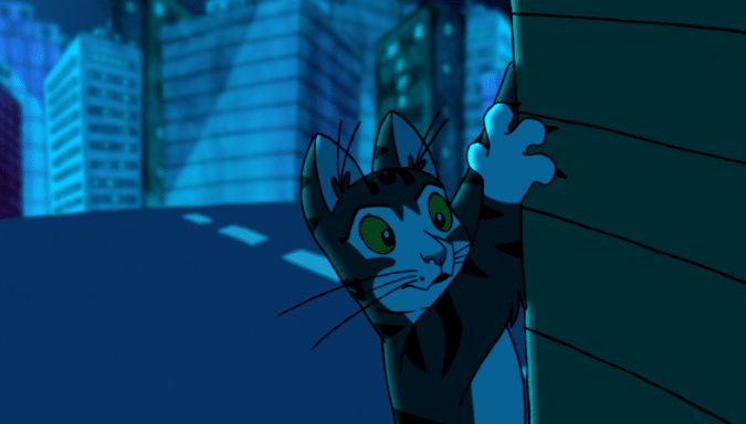 Moka holds on to the back of the truck.