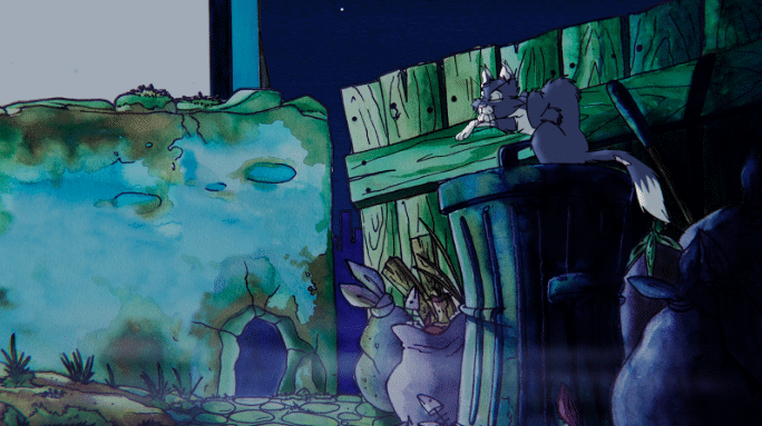 Bati in an alley full of trash