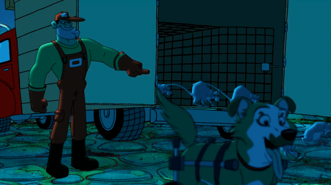 Ursus the dogcatcher with rats at the back of his truck