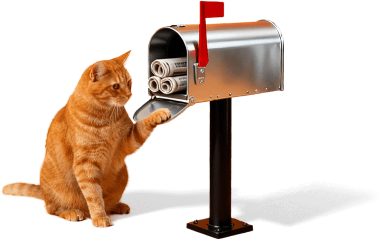 Ginger cat sitting near a mailbox