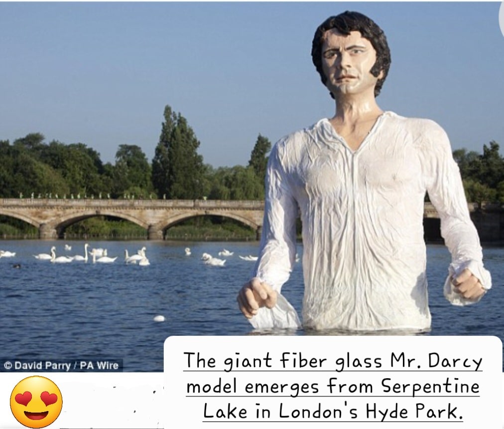 the fiberglass statue of Mr Darcy in the lake at Hyde Park