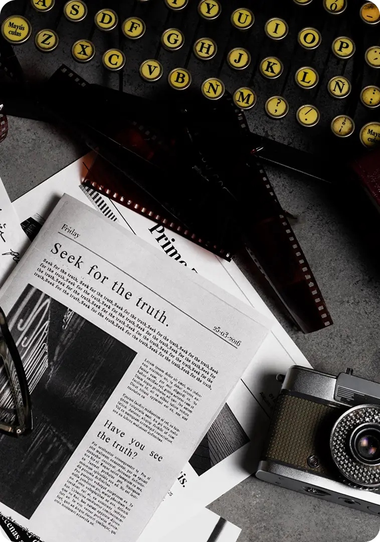 Printing press, newspaper, film and camera