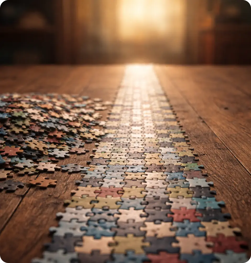 A strip of puzzles on the floor