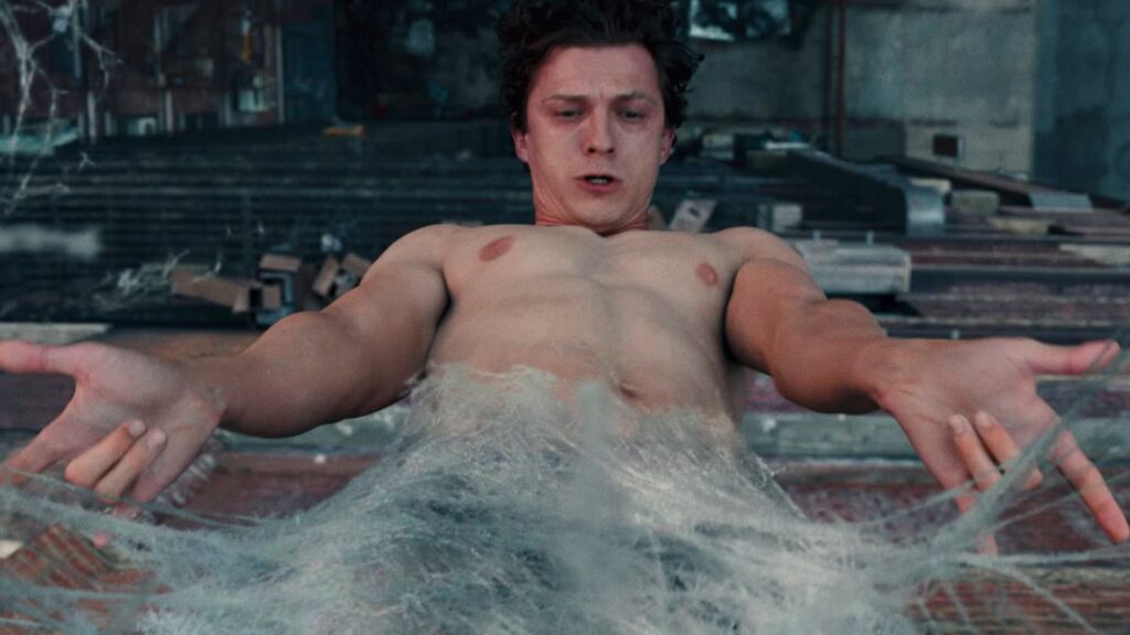 Spider-Man is wrapped in a cocoon
