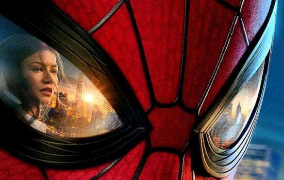 The Spider-Man: Brand New Day poster with Zendaya reflected in Spider-Man's eye