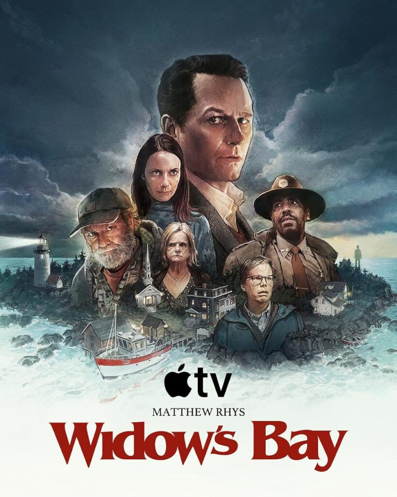 the poster for the TV series Widow's Bay, featuring Matthew Rhys and other major characters